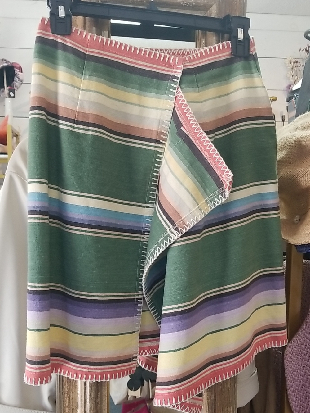 Karen Kane Multicolor Striped Wrap Skirt with Green Base